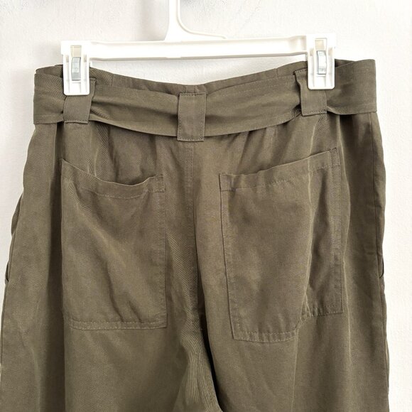 Reformation Olive Green Tapered Pants with Sash Belt Women’s Size Medium - Picture 6 of 7